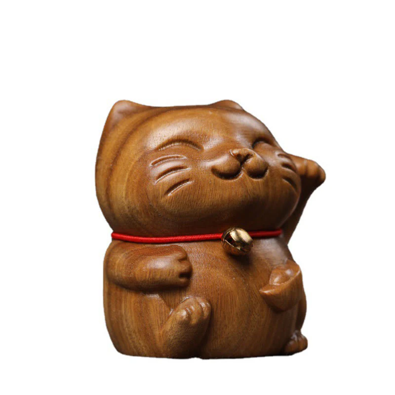 Buddha Stones Sandalo verde Piccolo Mini Carino Gatto Fortunato Pace Decorazioni - Image 17