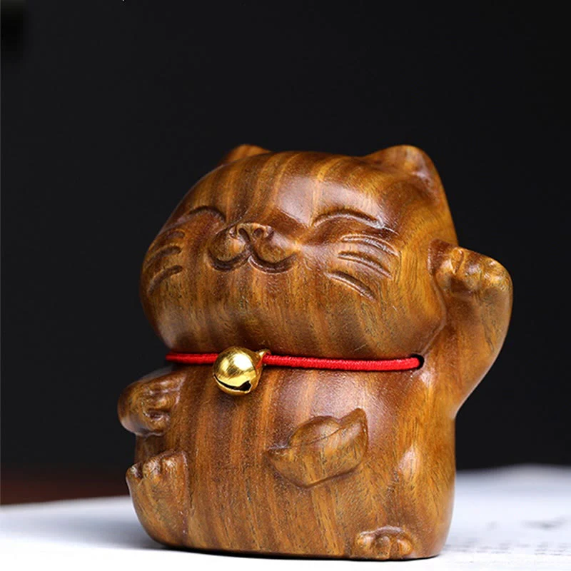 Buddha Stones Sandalo verde Piccolo Mini Carino Gatto Fortunato Pace Decorazioni - Image 2