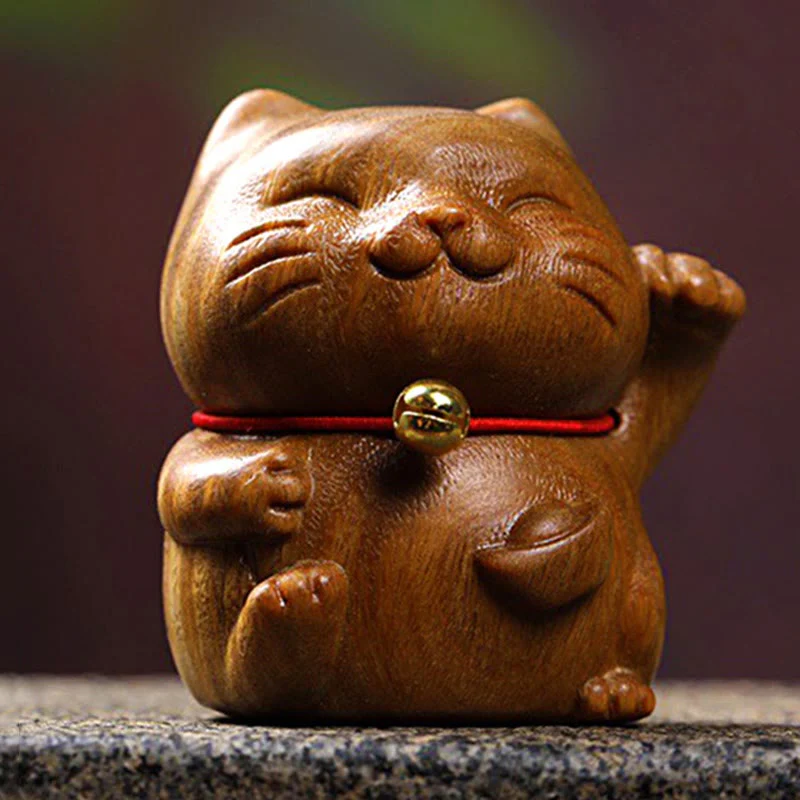 Buddha Stones Sandalo verde Piccolo Mini Carino Gatto Fortunato Pace Decorazioni - Image 3