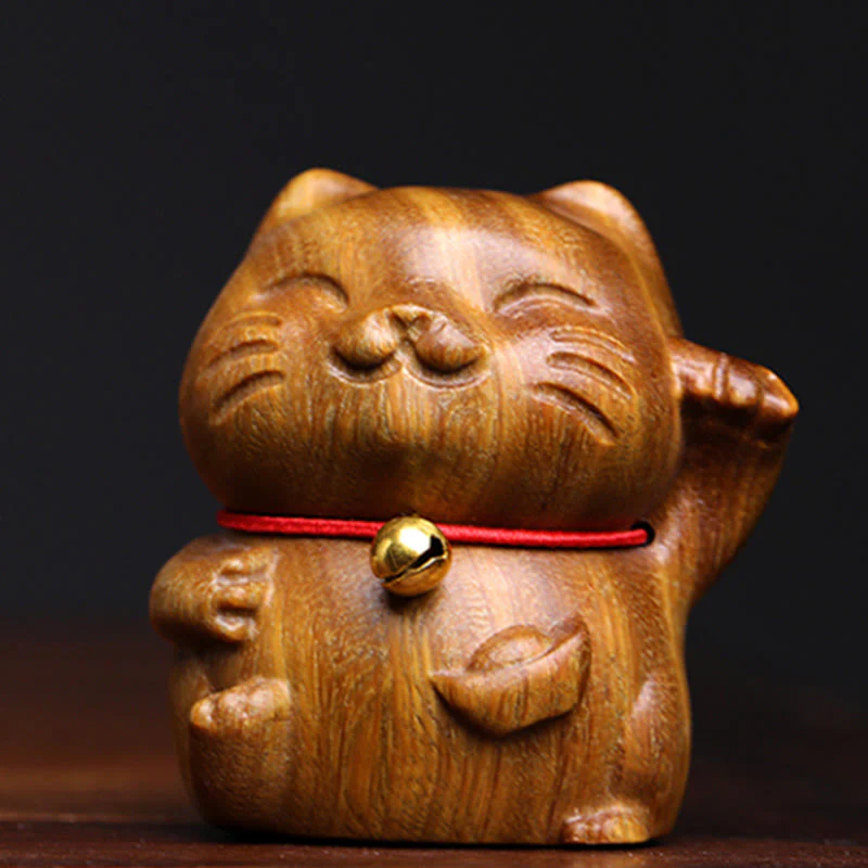 Buddha Stones Sandalo verde Piccolo Mini Carino Gatto Fortunato Pace Decorazioni - Image 4