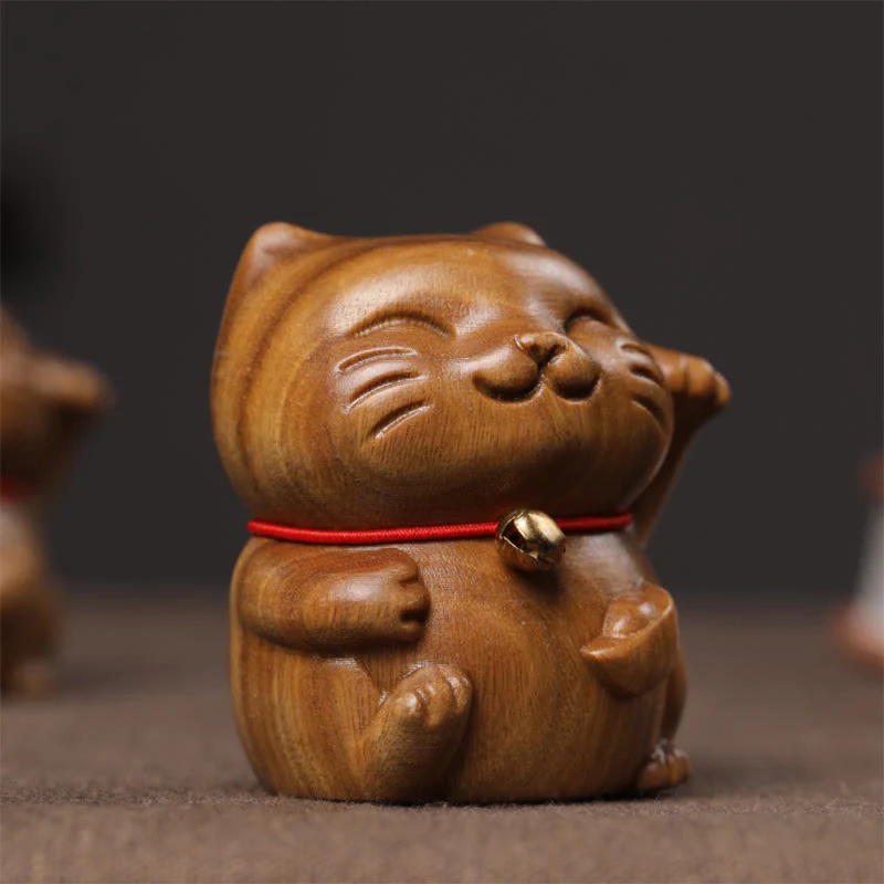 Buddha Stones Sandalo verde Piccolo Mini Carino Gatto Fortunato Pace Decorazioni - Image 9