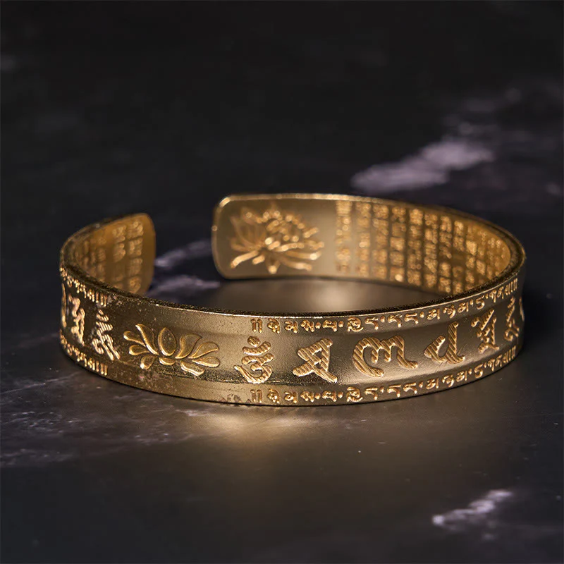 Buddha Stones Sei parole vere 'om Mani Padme Hum' Sutra del cuore Loto Rame Ottone Pace Braccialetto Braccialetto - Image 11