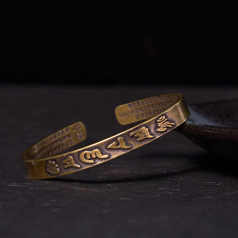 Buddha Stones Sei parole vere 'om Mani Padme Hum' Sutra del cuore Rame Ottone Saggezza Pace Bracciale rigido