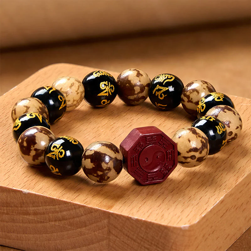 Buddha Stones Seme di Bodhi Om Mani Padme Hum Bagua Yin Yang Bracciale calmo intagliato cinabro - Image 4