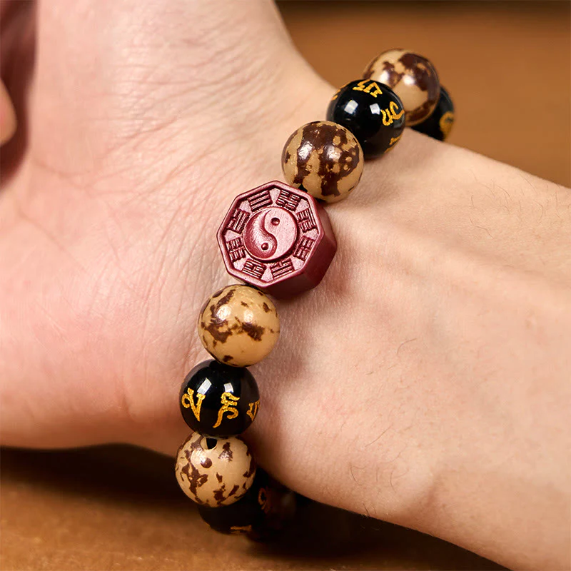 Buddha Stones Seme di Bodhi Om Mani Padme Hum Bagua Yin Yang Bracciale calmo intagliato cinabro - Image 5