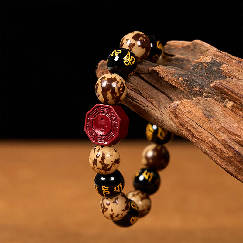 Buddha Stones Seme di Bodhi Om Mani Padme Hum Bagua Yin Yang Bracciale calmo intagliato cinabro - Image 6