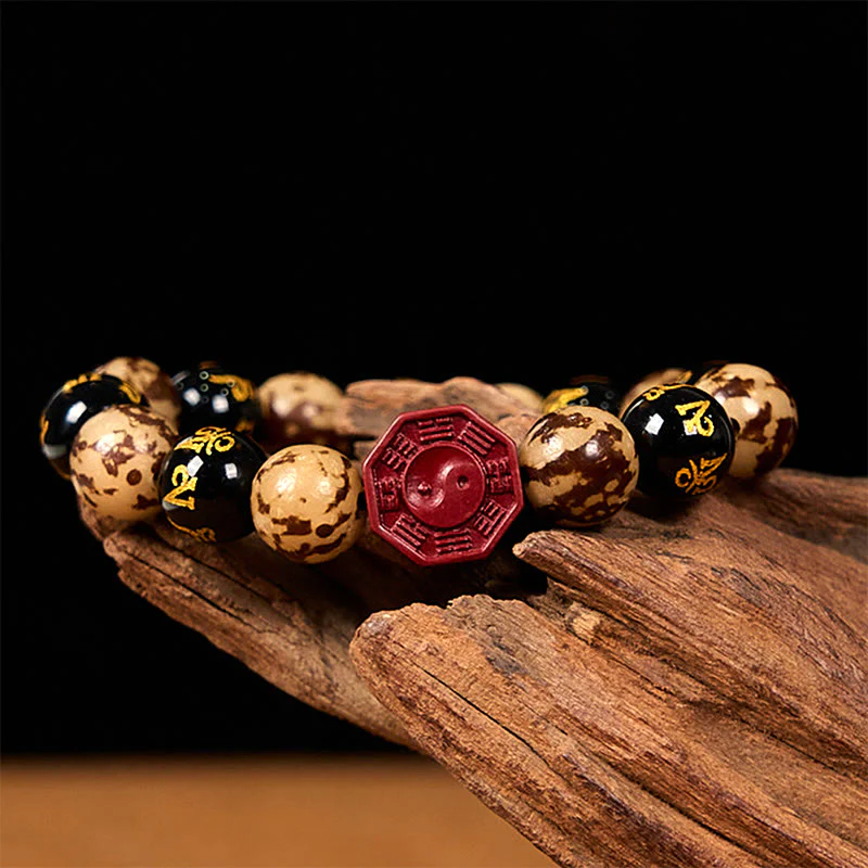 Buddha Stones Seme di Bodhi Om Mani Padme Hum Bagua Yin Yang Bracciale calmo intagliato cinabro - Image 7