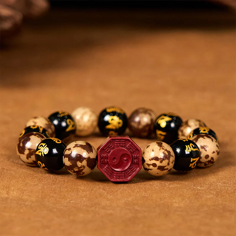 Buddha Stones Seme di Bodhi Om Mani Padme Hum Bagua Yin Yang Bracciale calmo intagliato cinabro - Image 8