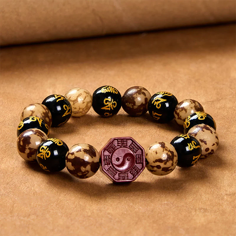 Buddha Stones Seme di Bodhi Om Mani Padme Hum Bagua Yin Yang Bracciale calmo intagliato cinabro - Image 9