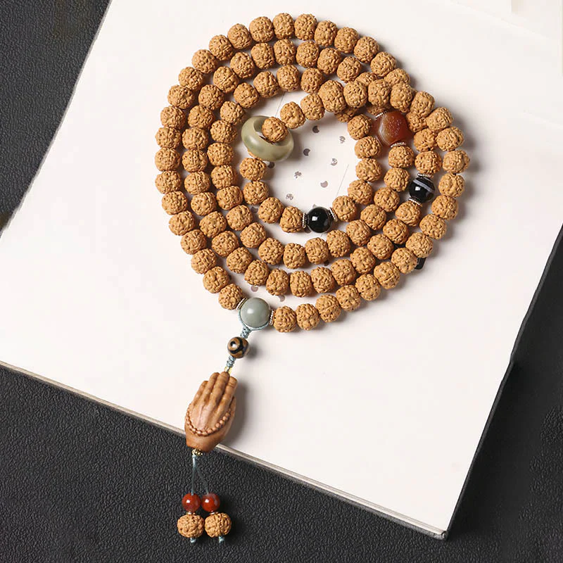 Buddha Stones Semi di Bodhi Perlina Dzi a tre occhi Ciondolo della mano del Buddha Bracciale della ricchezza - Image 4