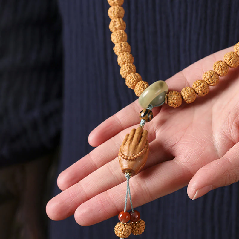 Buddha Stones Semi di Bodhi Perlina Dzi a tre occhi Ciondolo della mano del Buddha Bracciale della ricchezza - Image 9