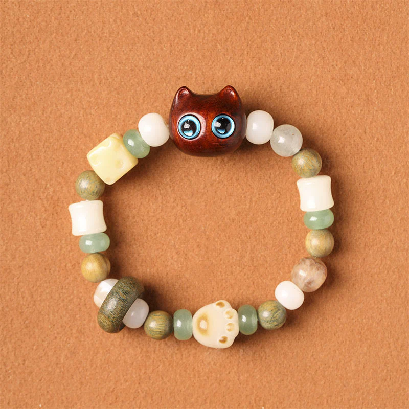 Buddha Stones Semi di Bodhi Sandalo verde Legno di ebano Foglia piccola Sandalo rosso Testa di gatto Zampa Artiglio Bracciale della pace - Image 10