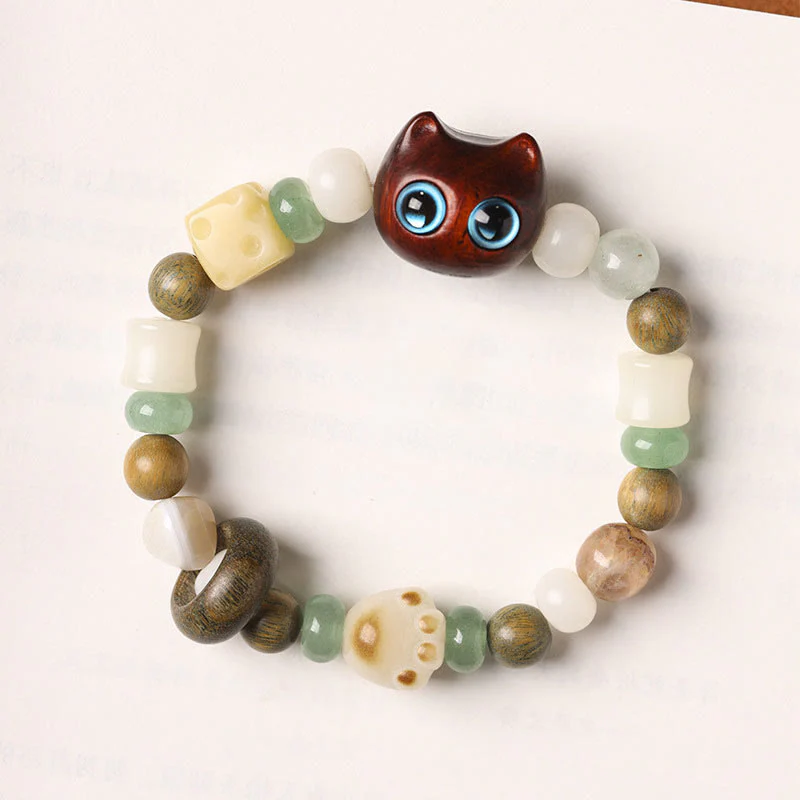 Buddha Stones Semi di Bodhi Sandalo verde Legno di ebano Foglia piccola Sandalo rosso Testa di gatto Zampa Artiglio Bracciale della pace - Image 12