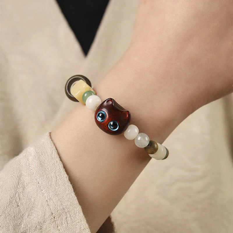 Buddha Stones Semi di Bodhi Sandalo verde Legno di ebano Foglia piccola Sandalo rosso Testa di gatto Zampa Artiglio Bracciale della pace - Image 14
