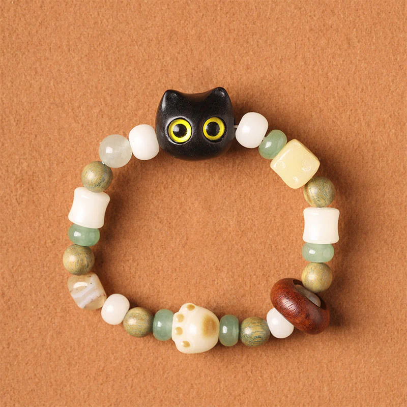 Buddha Stones Semi di Bodhi Sandalo verde Legno di ebano Foglia piccola Sandalo rosso Testa di gatto Zampa Artiglio Bracciale della pace - Image 15