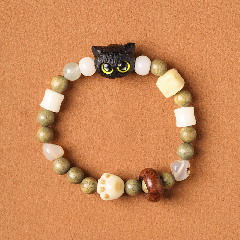 Buddha Stones Semi di Bodhi Sandalo verde Legno di ebano Foglia piccola Sandalo rosso Testa di gatto Zampa Artiglio Bracciale della pace - Image 16