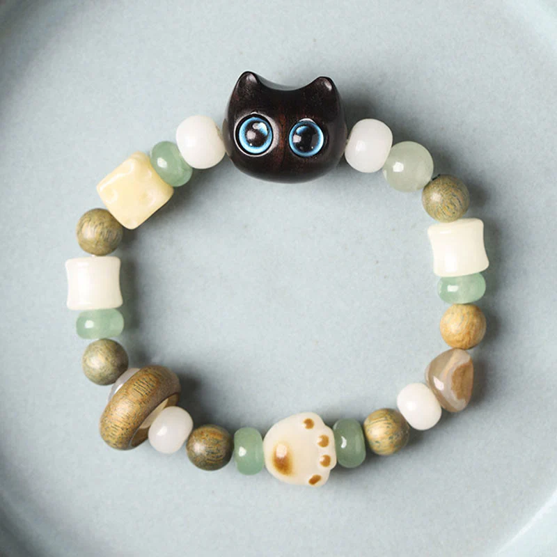Buddha Stones Semi di Bodhi Sandalo verde Legno di ebano Foglia piccola Sandalo rosso Testa di gatto Zampa Artiglio Bracciale della pace - Image 3