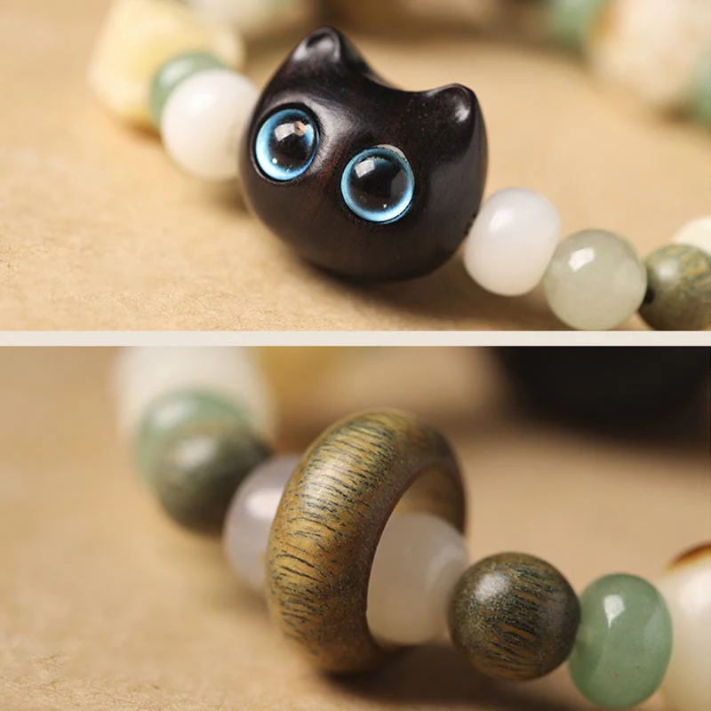 Buddha Stones Semi di Bodhi Sandalo verde Legno di ebano Foglia piccola Sandalo rosso Testa di gatto Zampa Artiglio Bracciale della pace - Image 5