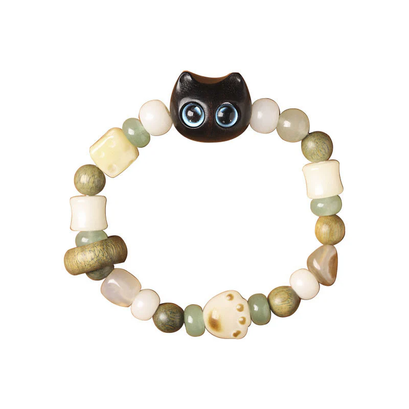 Buddha Stones Semi di Bodhi Sandalo verde Legno di ebano Foglia piccola Sandalo rosso Testa di gatto Zampa Artiglio Bracciale della pace - Image 7