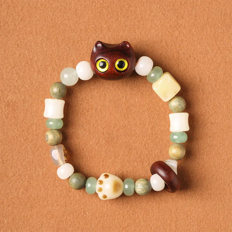 Buddha Stones Semi di Bodhi Sandalo verde Legno di ebano Foglia piccola Sandalo rosso Testa di gatto Zampa Artiglio Bracciale della pace - Image 8