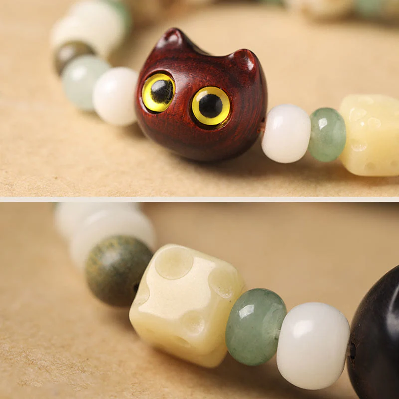Buddha Stones Semi di Bodhi Sandalo verde Legno di ebano Foglia piccola Sandalo rosso Testa di gatto Zampa Artiglio Bracciale della pace - Image 9
