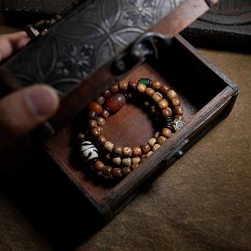 Buddha Stones Semi di Bodhi Tibetano Ambra Perline Dzi Agata Zakiram Dea della Ricchezza Perline Bracciale Triplo Avvolgimento - Image 16