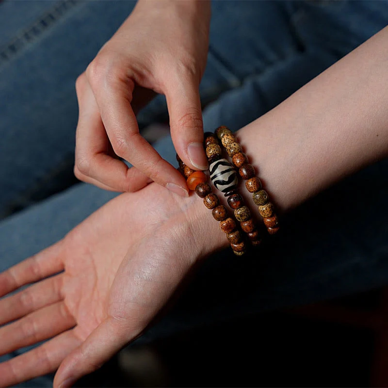 Buddha Stones Semi di Bodhi Tibetano Ambra Perline Dzi Agata Zakiram Dea della Ricchezza Perline Bracciale Triplo Avvolgimento - Image 17