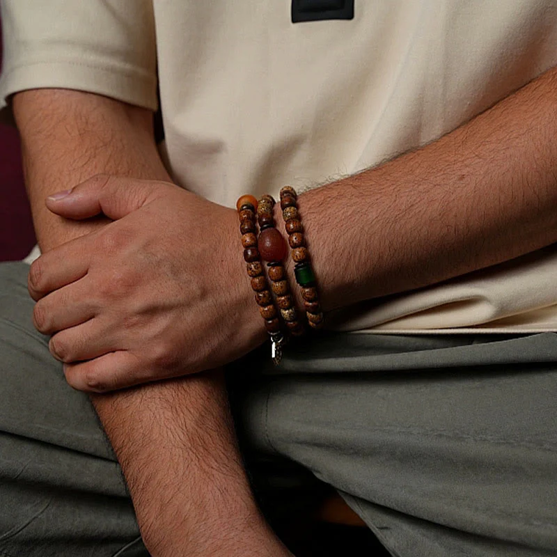 Buddha Stones Semi di Bodhi Tibetano Ambra Perline Dzi Agata Zakiram Dea della Ricchezza Perline Bracciale Triplo Avvolgimento - Image 18