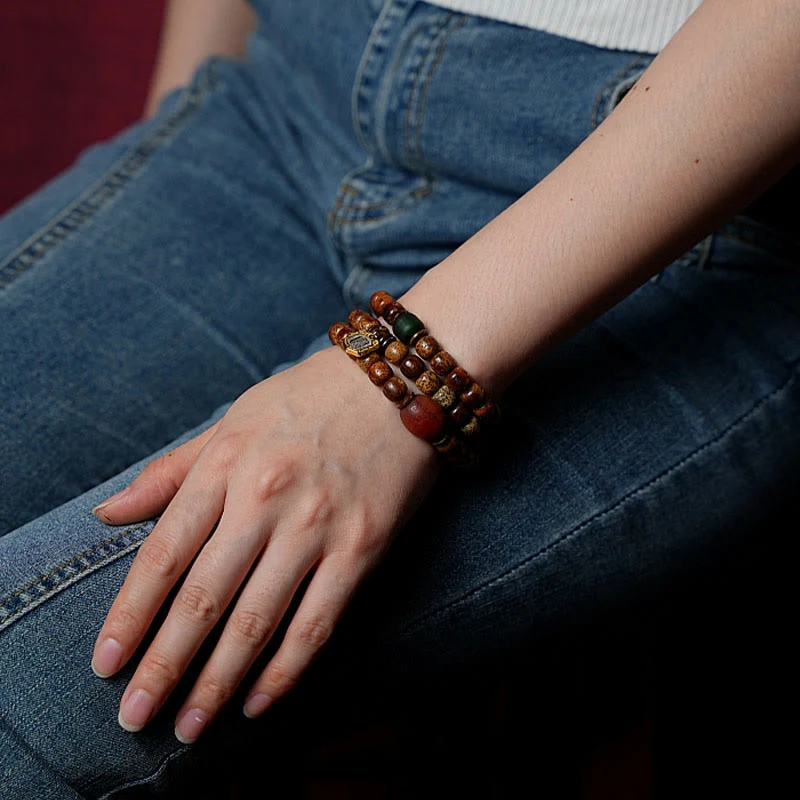Buddha Stones Semi di Bodhi Tibetano Ambra Perline Dzi Agata Zakiram Dea della Ricchezza Perline Bracciale Triplo Avvolgimento - Image 19