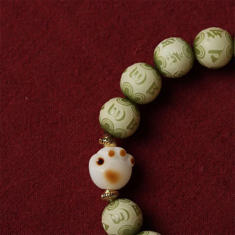 Buddha Stones Semi di Bodhi verdi Zampa di gatto Om Mani Padme Hum Braccialetto della saggezza inciso - Image 4