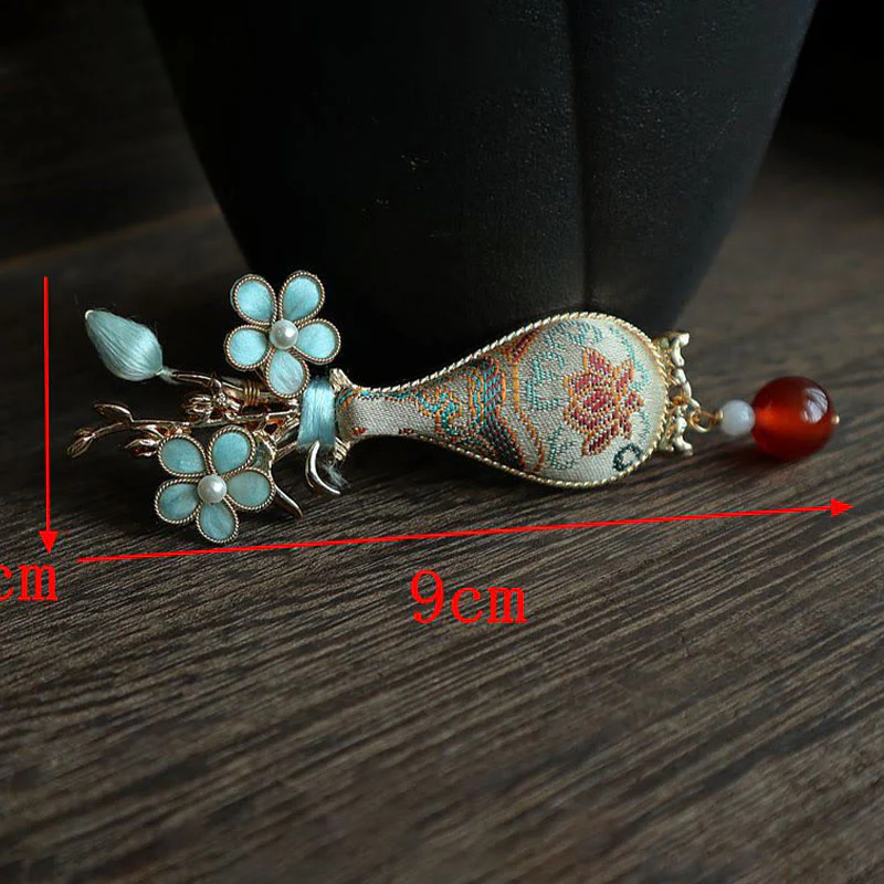 Buddha Stones Spilla elegante con design a vaso di fiori in broccato Song. - Image 9