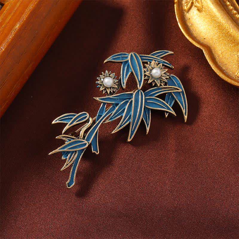 Buddha Stones Spilla elegante in bambù blu con smalto cloisonné