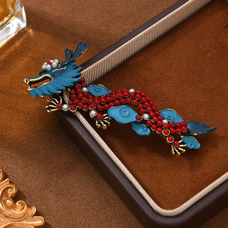 Buddha Stones Spilla portafortuna Drago Blu e Turchese Rosso - Image 2