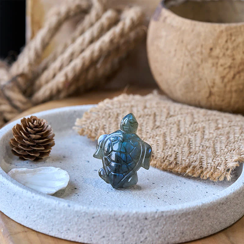 Buddha Stones Statuetta di tartaruga in labradorite naturale, statua di protezione della saggezza, decorazione per la casa - Image 6