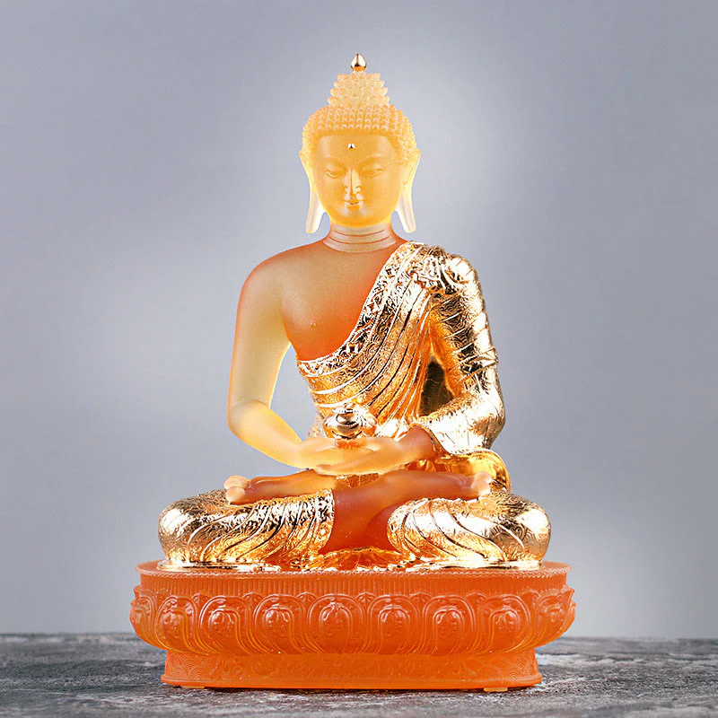 Buddha Stones Statuetta fatta a mano del Buddha Liuli Pezzo d'arte Statua della serenità Decorazione dell'offerta domestica