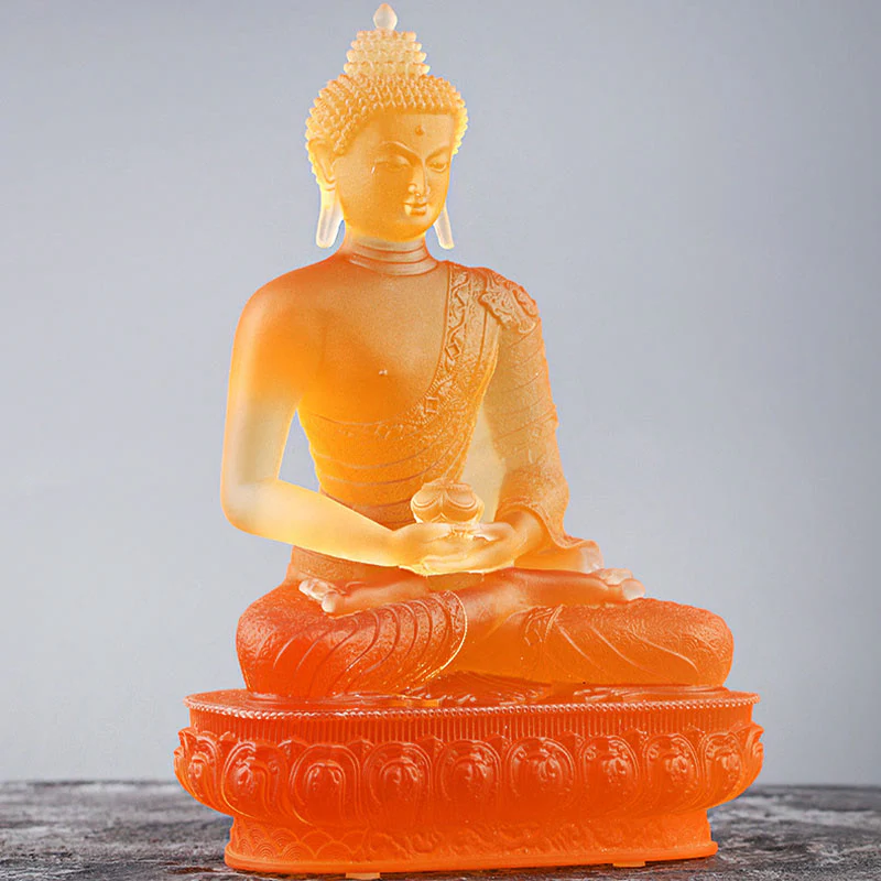 Buddha Stones Statuetta fatta a mano del Buddha Liuli Pezzo d'arte Statua della serenità Decorazione dell'offerta domestica - Image 10