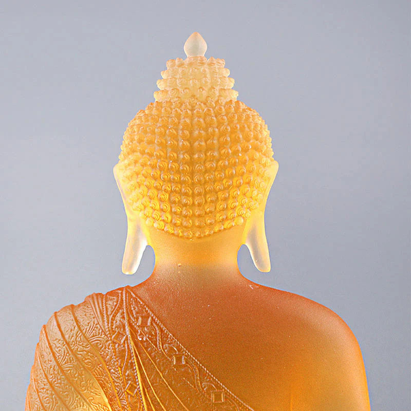 Buddha Stones Statuetta fatta a mano del Buddha Liuli Pezzo d'arte Statua della serenità Decorazione dell'offerta domestica - Image 12