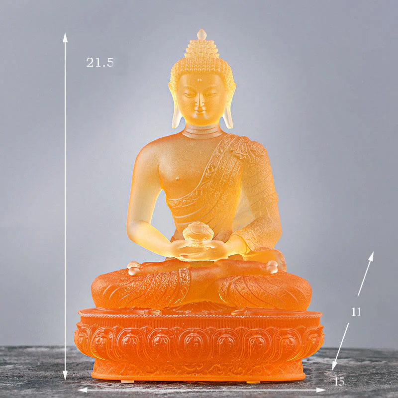Buddha Stones Statuetta fatta a mano del Buddha Liuli Pezzo d'arte Statua della serenità Decorazione dell'offerta domestica - Image 13