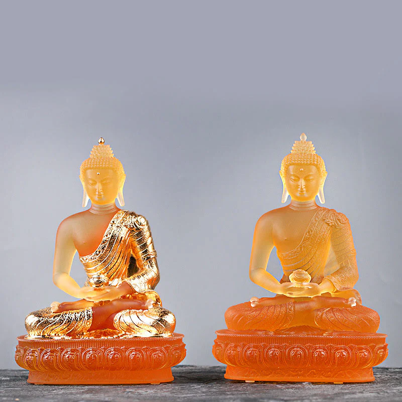 Buddha Stones Statuetta fatta a mano del Buddha Liuli Pezzo d'arte Statua della serenità Decorazione dell'offerta domestica - Image 2