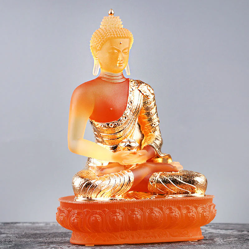 Buddha Stones Statuetta fatta a mano del Buddha Liuli Pezzo d'arte Statua della serenità Decorazione dell'offerta domestica - Image 3