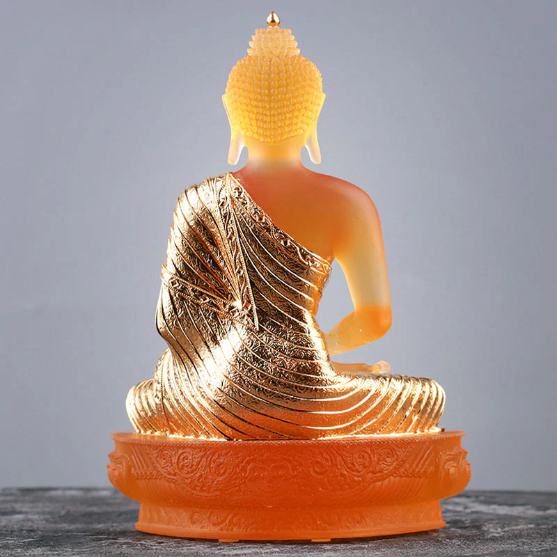 Buddha Stones Statuetta fatta a mano del Buddha Liuli Pezzo d'arte Statua della serenità Decorazione dell'offerta domestica - Image 4
