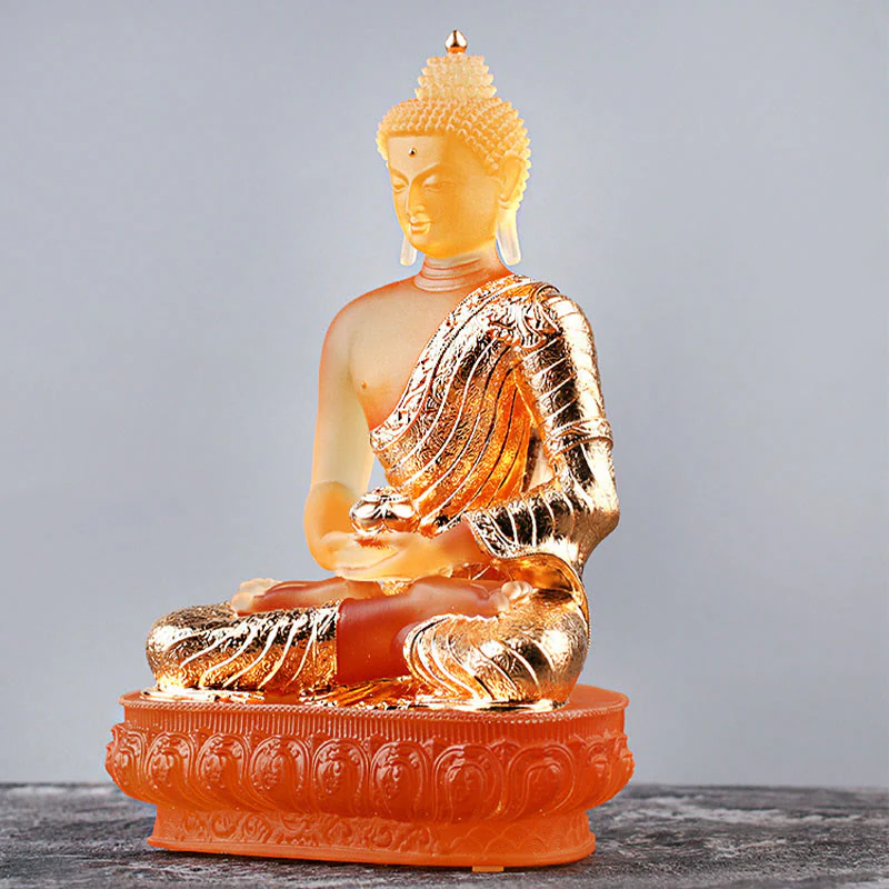Buddha Stones Statuetta fatta a mano del Buddha Liuli Pezzo d'arte Statua della serenità Decorazione dell'offerta domestica - Image 5