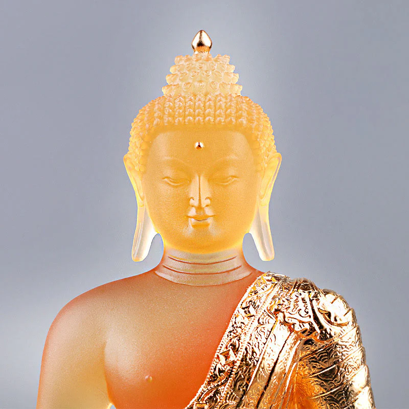 Buddha Stones Statuetta fatta a mano del Buddha Liuli Pezzo d'arte Statua della serenità Decorazione dell'offerta domestica - Image 6