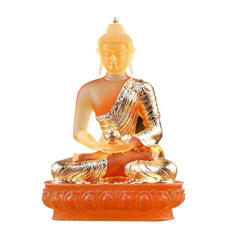 Buddha Stones Statuetta fatta a mano del Buddha Liuli Pezzo d'arte Statua della serenità Decorazione dell'offerta domestica - Image 8