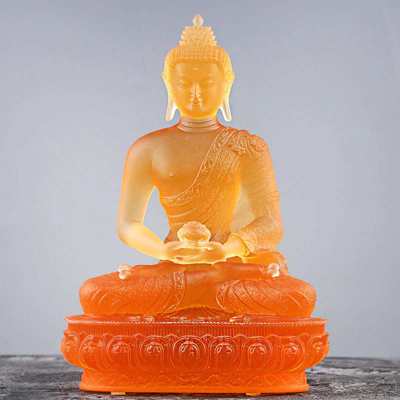 Buddha Stones Statuetta fatta a mano del Buddha Liuli Pezzo d'arte Statua della serenità Decorazione dell'offerta domestica - Image 9