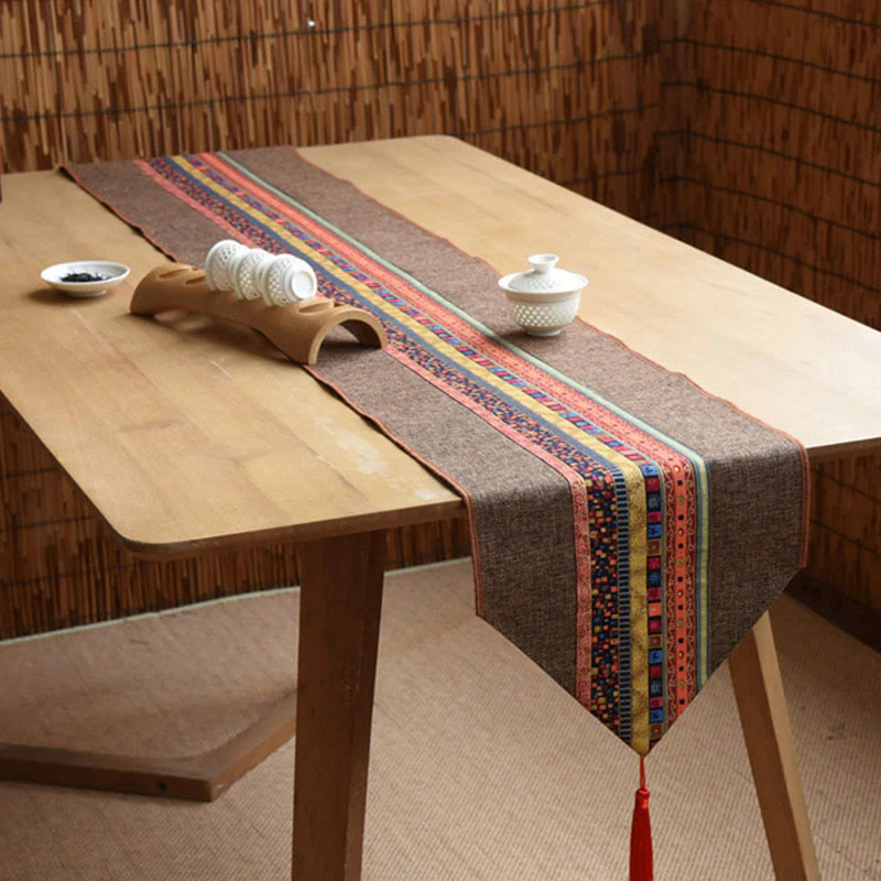 Buddha Stones Stile cinese classico Loto Koi Pesce Fiore Gru Calligrafia Illuminazione Cotone Lino Nappe Runner da tavolo - Image 11