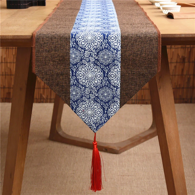 Buddha Stones Stile cinese classico Loto Koi Pesce Fiore Gru Calligrafia Illuminazione Cotone Lino Nappe Runner da tavolo - Image 22