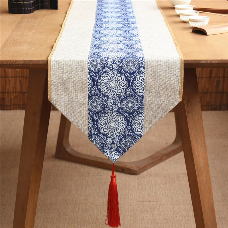 Buddha Stones Stile cinese classico Loto Koi Pesce Fiore Gru Calligrafia Illuminazione Cotone Lino Nappe Runner da tavolo - Image 23