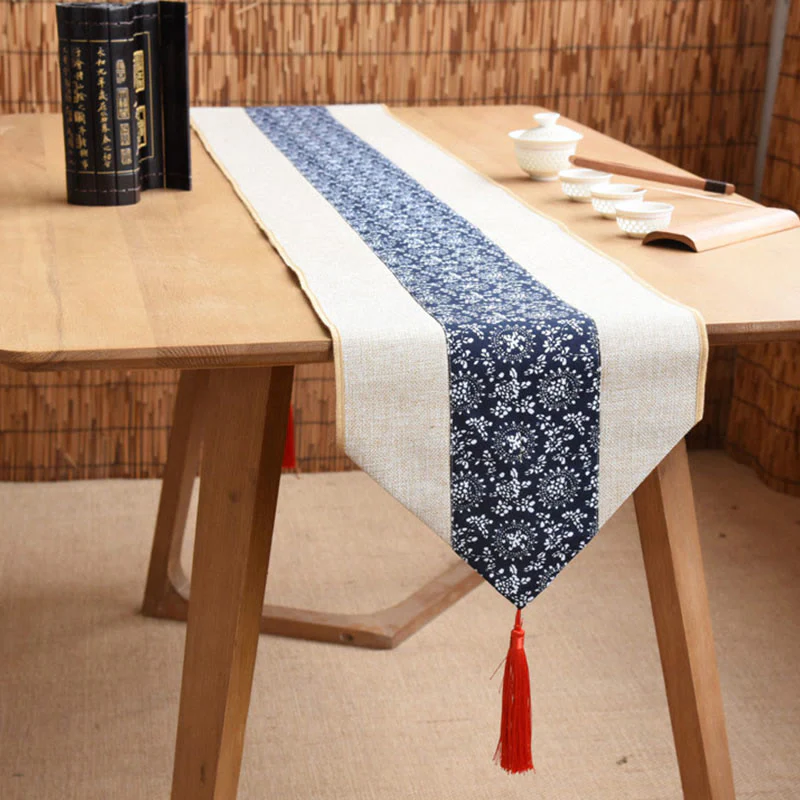 Buddha Stones Stile cinese classico Loto Koi Pesce Fiore Gru Calligrafia Illuminazione Cotone Lino Nappe Runner da tavolo - Image 26