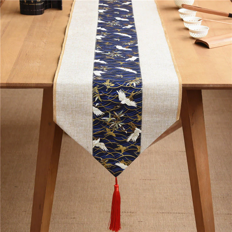 Buddha Stones Stile cinese classico Loto Koi Pesce Fiore Gru Calligrafia Illuminazione Cotone Lino Nappe Runner da tavolo - Image 28